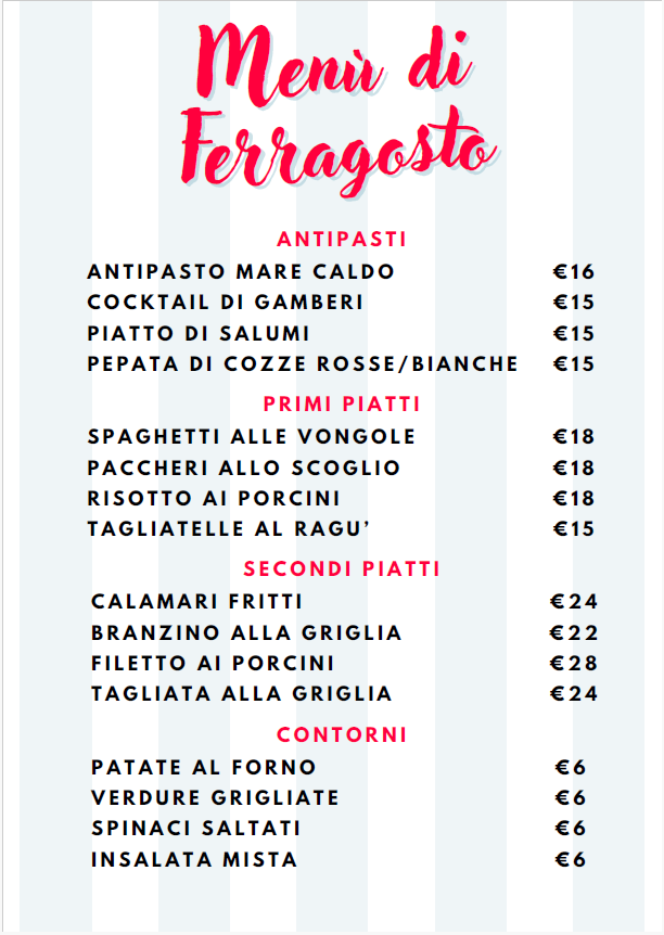 Menù di Ferragosto Mare Caldo